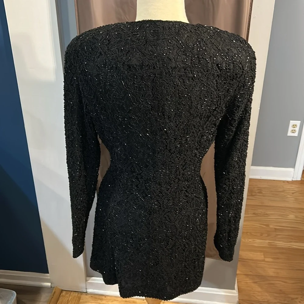 Carmen Marc Valvo for Henri Bendel gorgeous Black lace beaded evening jacket sz8 - Picture 7 of 16